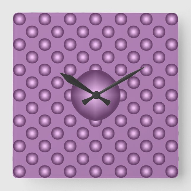 Very Lavender Polka Dot Square Wall Clock (Front)