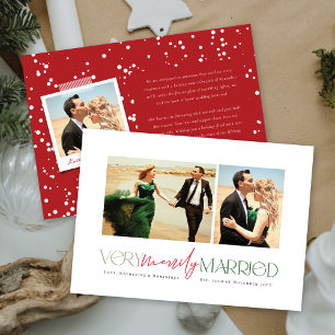Very Merrily Married Mr & Mrs Modern Photo Wedding Holiday Card