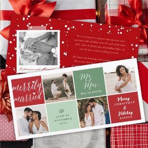 Very Merrily Married Mr & Mrs Modern Photo Wedding Holiday Card