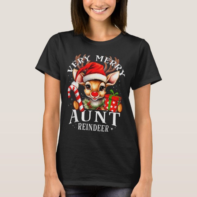 Very Merry Aunt Reindeer Matching Christmas  T-Shirt (Front)