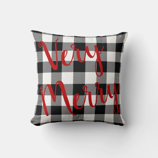 Very Merry Buffalo Check Pattern Farmhouse Pillow (Front)