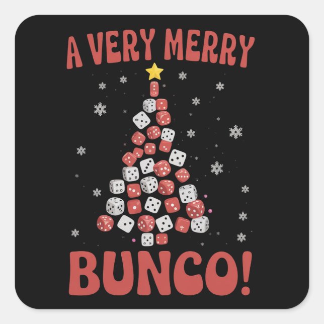 Very Merry Bunco Christmas Tree Dice Game Night Square Sticker (Front)