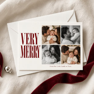 Very Merry Burgundy Four Photo Christmas Card