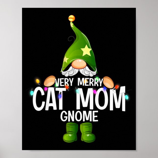 Very Merry Cat Mom Gnome Christmas Matching  Poster (Front)