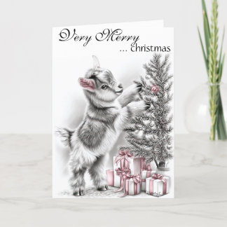 Very Merry Christmas - Baby Goat Christmas Holiday Card