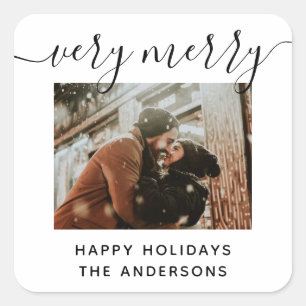 Very merry. Christmas black and white script Square Sticker