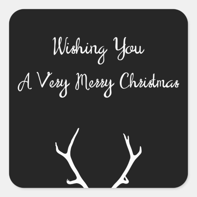 Very Merry Christmas Black and White with Antlers Square Sticker (Front)