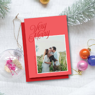 Very Merry Christmas Elegant Script One Photo Red Holiday Card