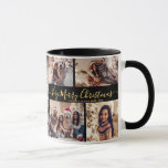Very Merry Christmas Family 5 Photo Collage  Mug<br><div class="desc">Modern Simple Elegant Typography Black and Gold 5 Family Photo Collage Very Merry Christmas Script Holiday Coffee Mug. This festive, minimalist, whimsical five (5) photo holiday mug template features a pretty grid photo collage and says „Very Merry Christmas” greeting text is written in a beautiful hand lettered swirly swash-tail font...</div>