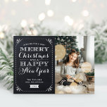 Very Merry Christmas Folded Photo Greeting Card<br><div class="desc">Affordable custom printed Christmas photo cards with simple templates for customisation. This chic design features stylish typography on a faux chalkboard background with your custom photo. The text reads "Wishing you a very Merry Christmas and a Happy New Year". Personalise it with your photos, family name, the year or other...</div>
