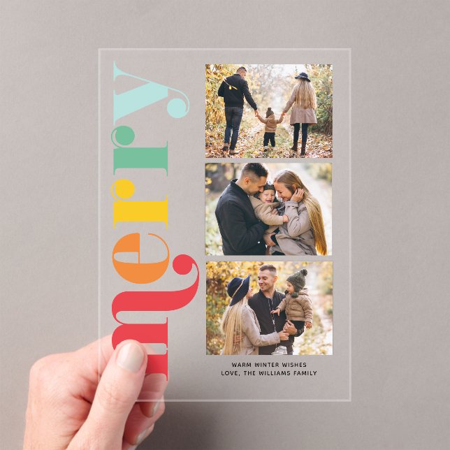 "Very Merry" Christmas Gallery of 3 Photos Acrylic Invitations (Insitu (Handheld))