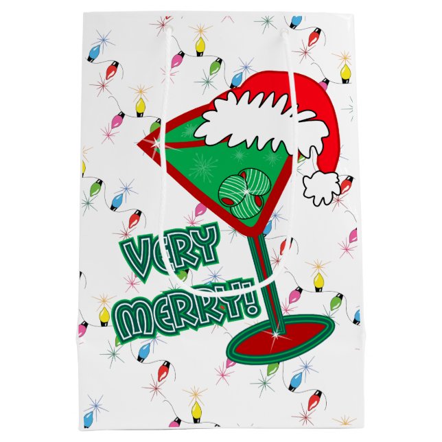 Very Merry! Christmas Martini Wrapping Paper Medium Gift Bag (Back)