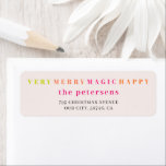 Very Merry Christmas modern typography colourful Return Address Label<br><div class="desc">Bold typography script and a warm colour palette of hot pink magenta,  orange terracotta,  and mint green making a modern contemporary style Christmas family or business corporate greeting card festive return address label.              Personalise it with your name and address!              You can also change the greeting words.</div>