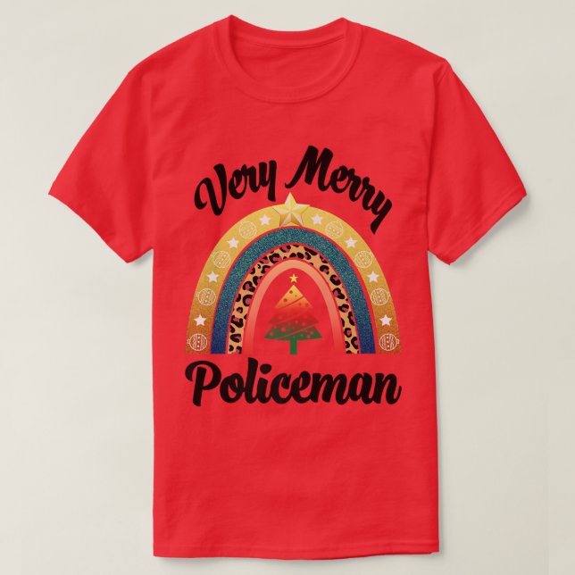 Very Merry Christmas Policeman Rainbow Funny Profe T-Shirt (Design Front)