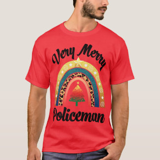 Very Merry Christmas Policeman Rainbow Funny Profe T-Shirt