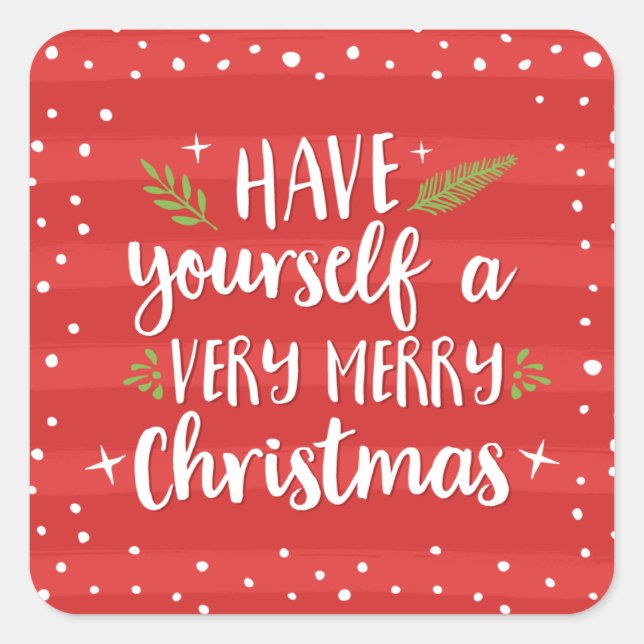Very Merry Christmas | Red Stripes Holiday Square Sticker (Front)