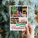 Very Merry Christmas Script 3 Photo Holiday Card<br><div class="desc">Affordable custom printed Christmas photo cards with a simple DIY template for customization. This fun design features whimsical typography in red and green colors. The message read "Wishing You a Very Merry Christmas". The template has space for 3 family photos. Use the design tools to edit the fonts and colors....</div>