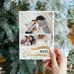 Very Merry Christmas Script 3 Photo Holiday Card<br><div class="desc">Affordable custom printed Christmas photo cards with a simple DIY template for customization. This fun design features whimsical typography in green and faux gold foil. The message read "Wishing You a Very Merry Christmas". The template has space for 3 family photos. Use the design tools to edit the fonts and...</div>