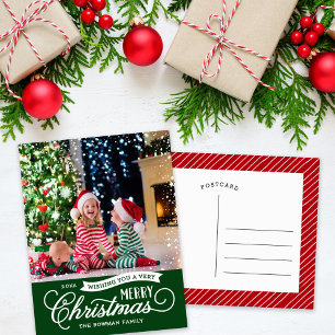 Very Merry Christmas Script Photo Holiday Postcard