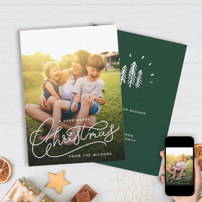 Very Merry Christmas Simple Cute Family Photo Holiday Card (Modern Minimalist Christmas magic for the whole crew! 🎄👨‍👩‍👧‍👦 #FestiveFamily #ChristmasStyle)