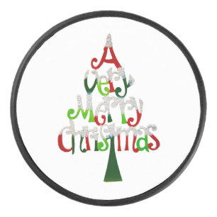 Very Merry Christmas Tree Hockey Puck