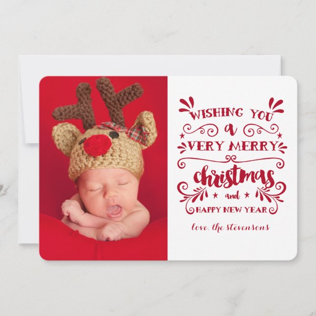 Very Merry Christmas Typography Photo Card (Front)