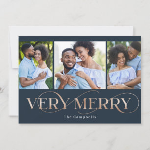 Very Merry Editable Colour 3 Photos Holiday Card