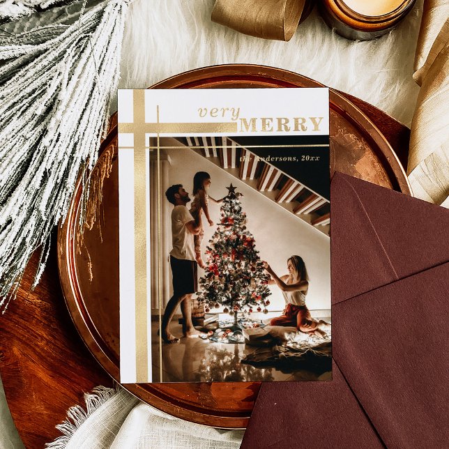 Very Merry Elegant Custom Photo Gold Foil Holiday Card (Creator Uploaded)