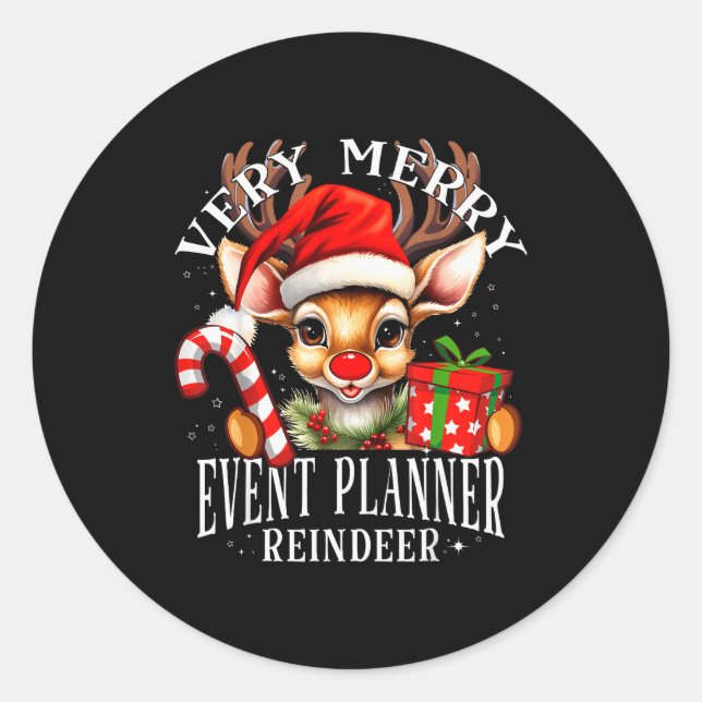Very Merry Event Planner Reindeer Matching Christm Classic Round Sticker (Front)
