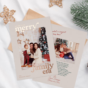 Very Merry Family Era Retro Photo Foil Holiday Card