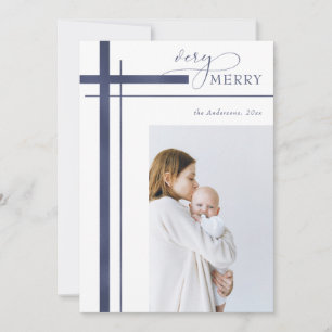 Very Merry Faux Foil One Photo Religious Christmas Holiday Card
