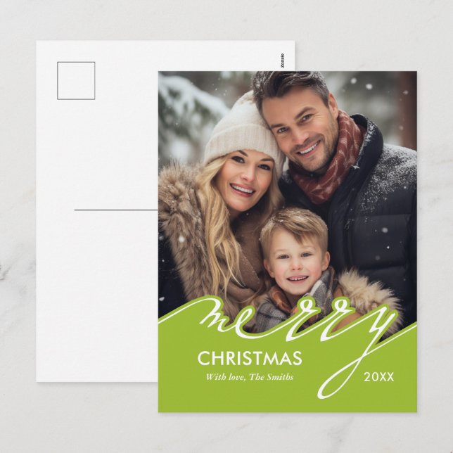 Very Merry Fun Script Christmas Photo Holiday Postcard (Front/Back)