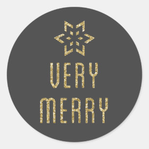 Very Merry Holiday Snowflake Sticker Gold Glitter