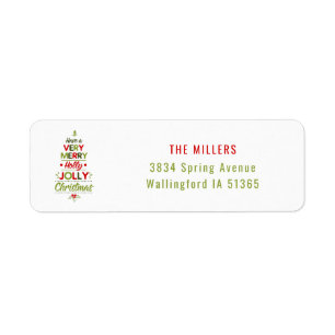 Very Merry Holly Jolly Christmas Tree Custom Text Return Address Label