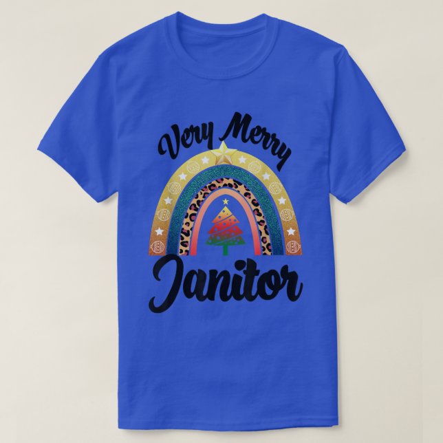 Very Merry Janitor Rainbow Funny Women Profession  T-Shirt (Design Front)