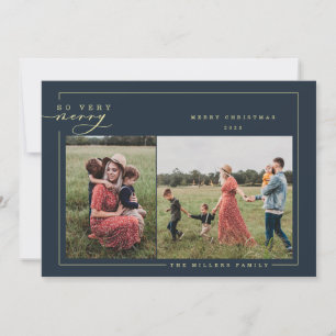 Very Merry modern Gold calligraphy Christmas Photo Holiday Card
