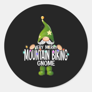 Very Merry Mountain Biking Gnome Christmas Matchin Classic Round Sticker
