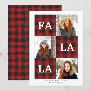 Very Merry Plaid   Fa La La 3 Photo Holiday Card