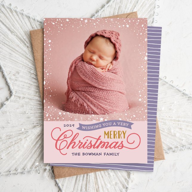 Very Merry Script Colourful Photo Holiday Card (Creator Uploaded)