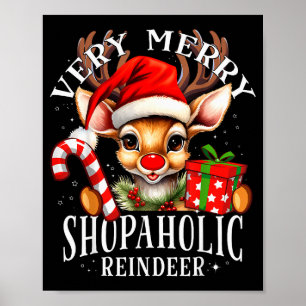 Very Merry Shopaholic Reindeer Matching Christmas Poster