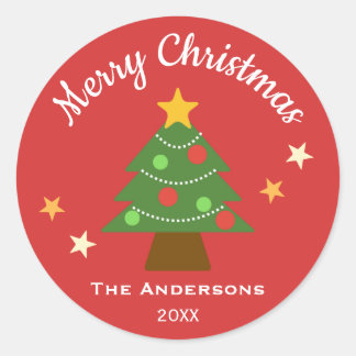 Very Merry Starlight Christmas Tree Classic Round Sticker