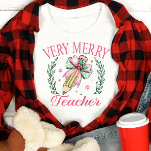 Very Merry Teacher Coquette Christmas Tri-Blend Shirt