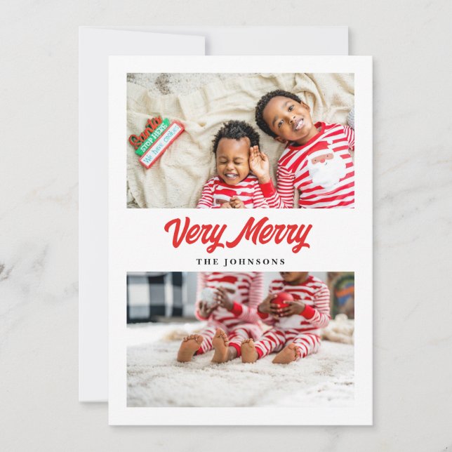 Very Merry Two Photo Collage Christmas Card (Front)