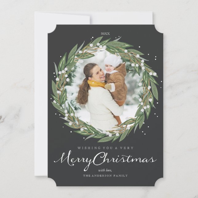 Very Merry Wreath, christmas photo card (Front)