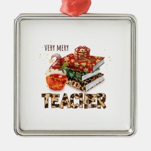 Very Mery Teacher Metal Ornament