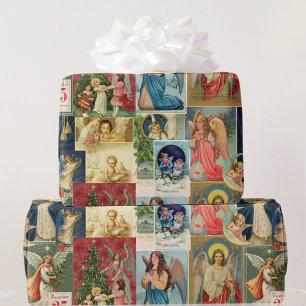 Very Old Christmas Cards Featuring Angels Collage Wrapping Paper