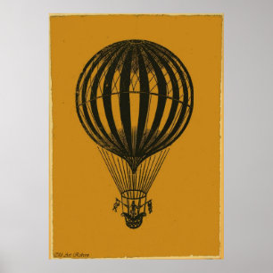 Very Old Hot Air Balloon Pencil Drawing Poster
