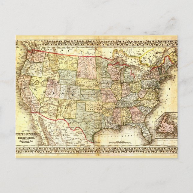 Very Old Map of the United States of America Postcard (Front)
