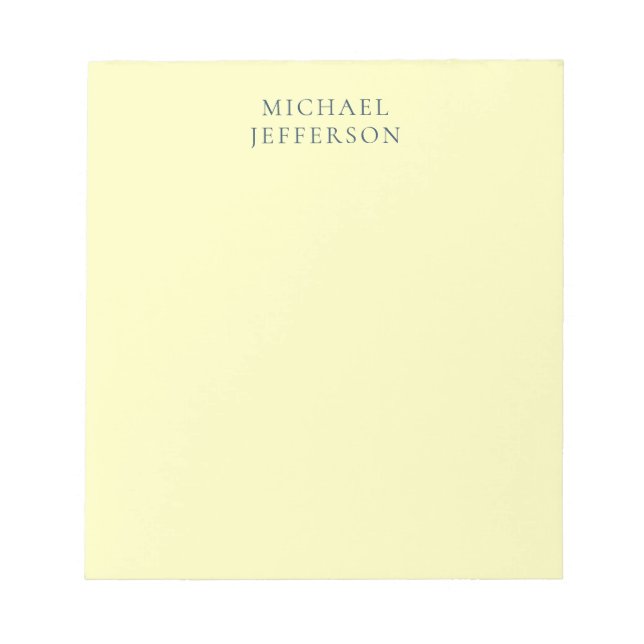 Very Pale Yellow Minimalist Plain Modern Name Notepad (Front)