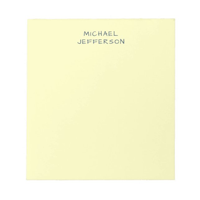 Very Pale Yellow Minimalist Plain Modern Name Notepad (Front)
